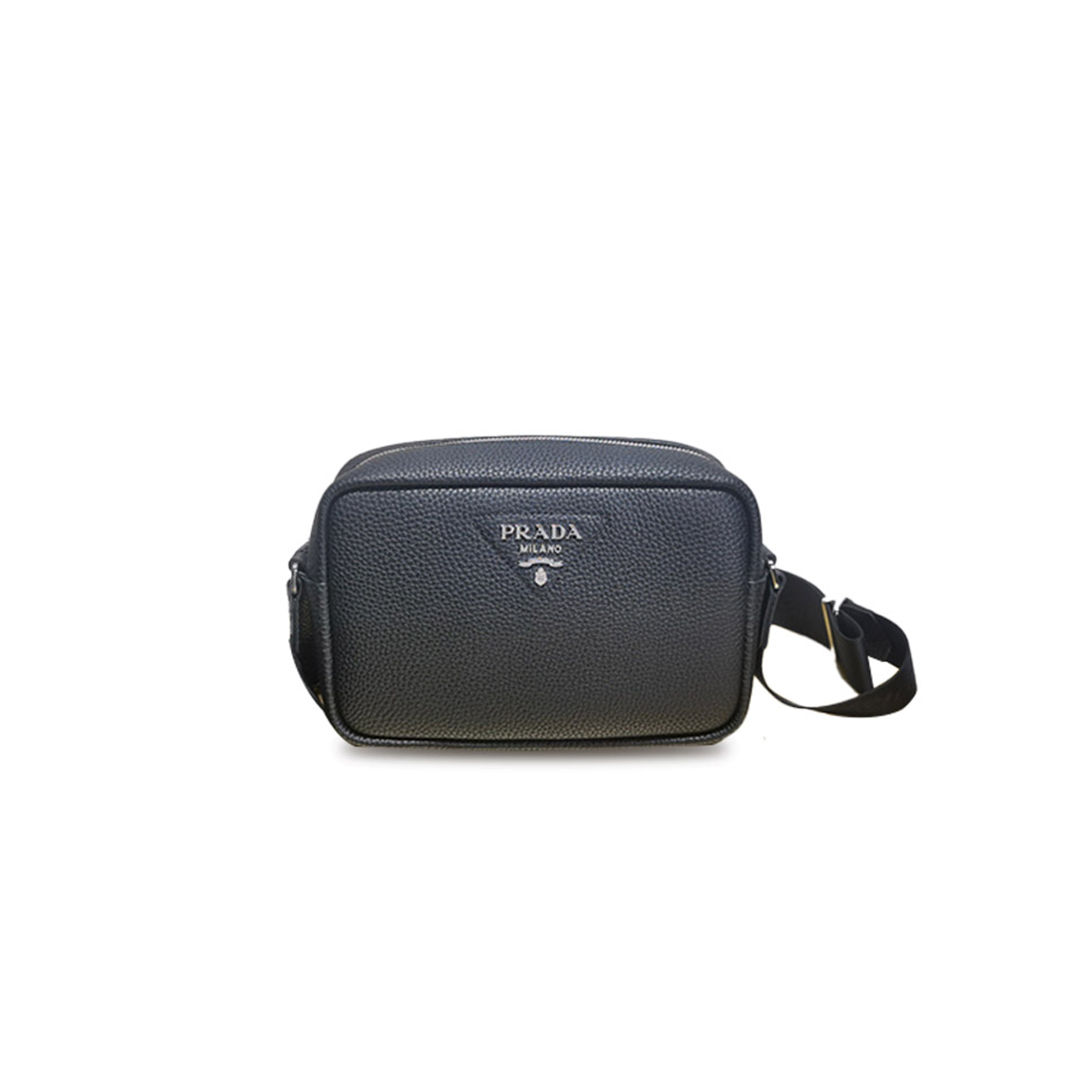 Pra*a black vitello daino leather shoulder bag 1bh182 (22*14.5*8cm)